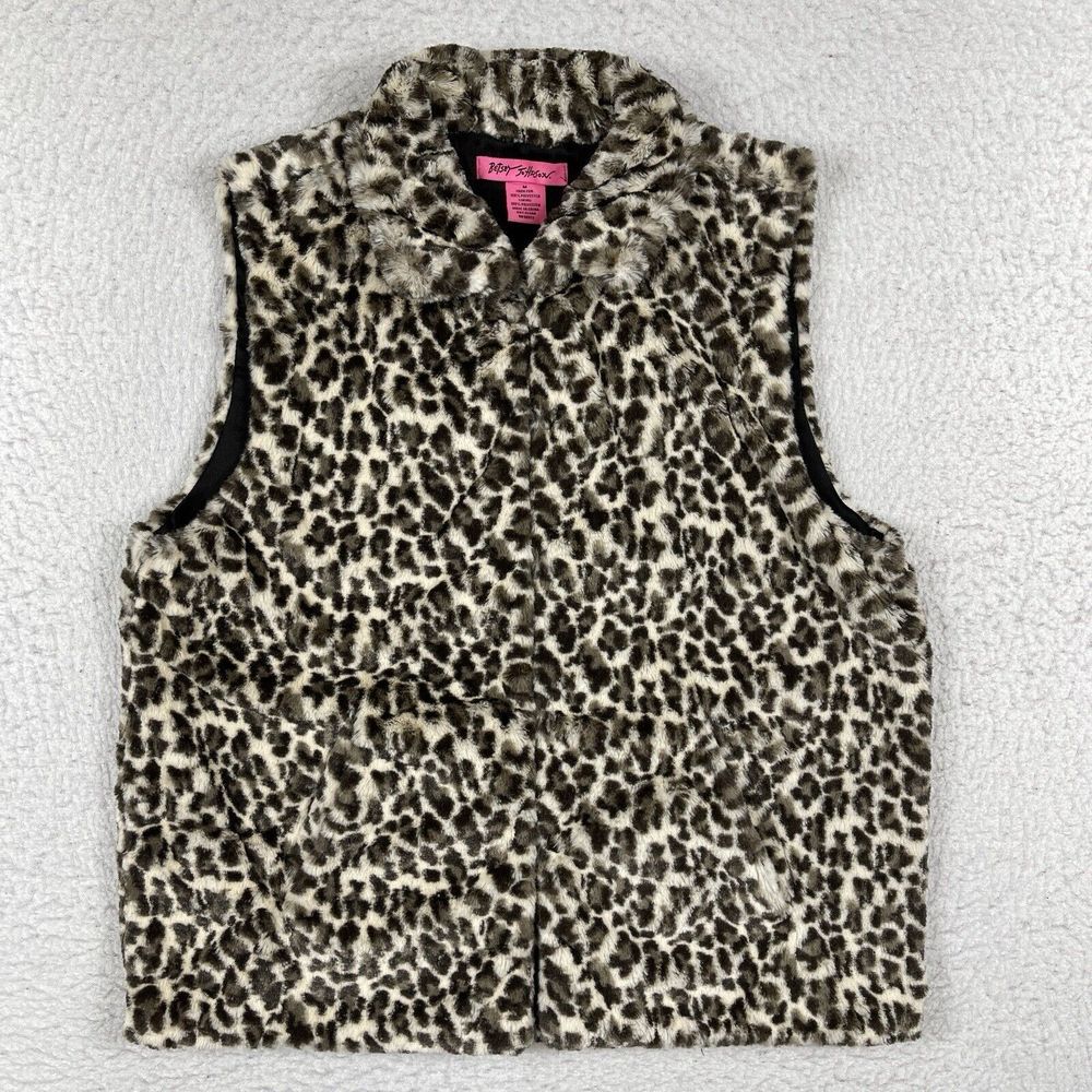 Betsey Johnson Jacket Womens Medium Cheetah Faux‎ Fur Vest Mob Wife Fashion